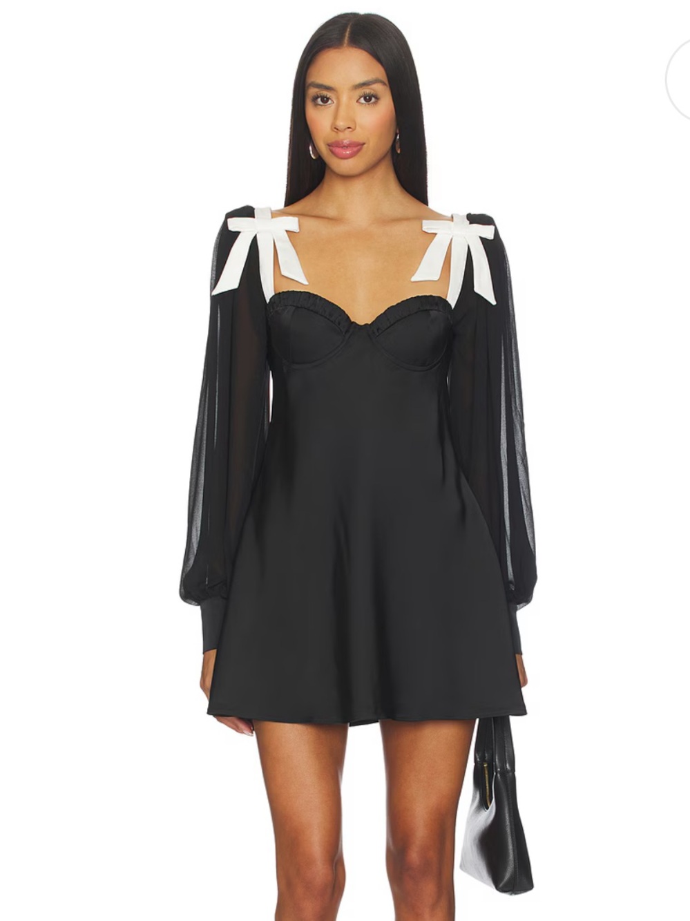 Majorelle Baylee Black Mini Dress with White Shoulder Bows NWT